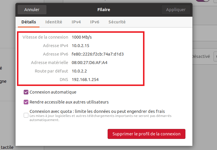 Vérification des paramètres IP des OS clients