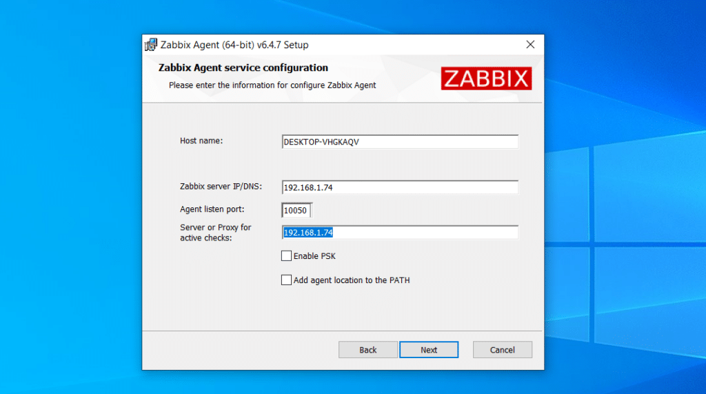 How do I install and configure the Zabbix agent on Windows?