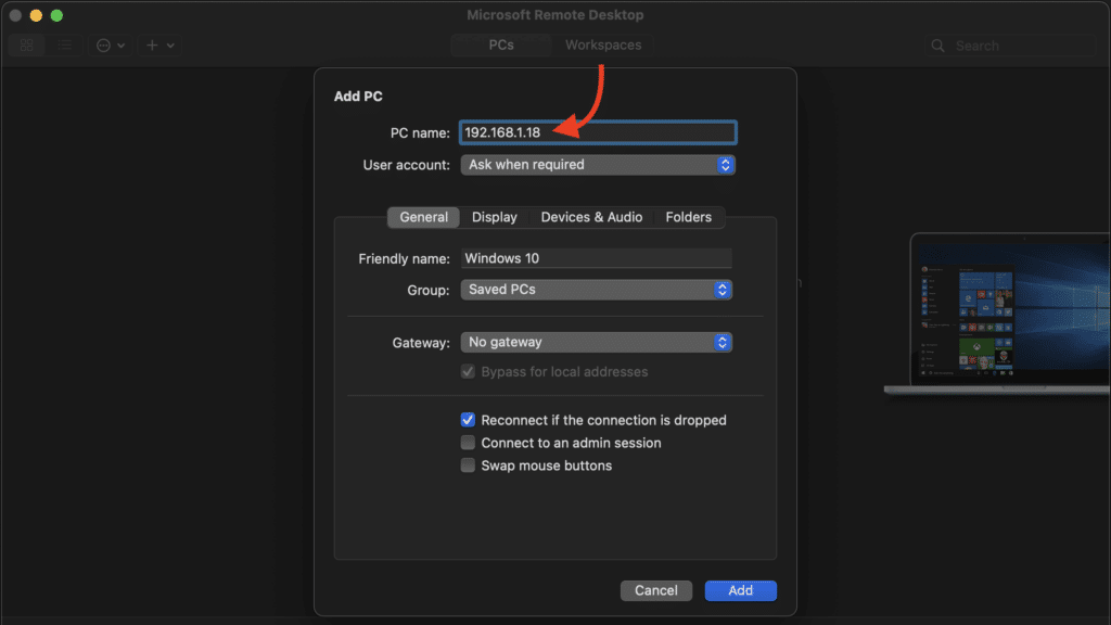 Utiliser RDP pour se connecter à un ordinateur Windows depuis MacOS