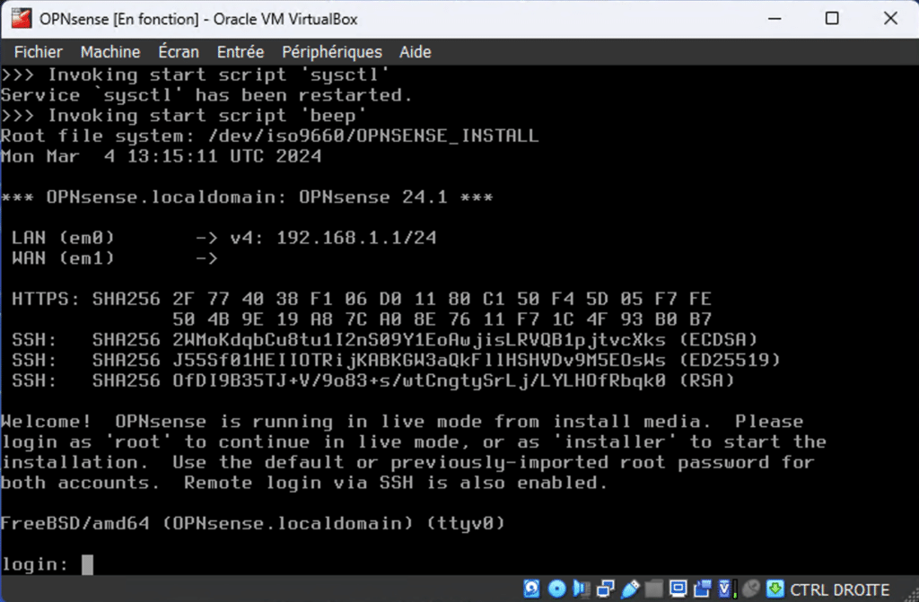 Install and configure OPNsense on VirtualBox