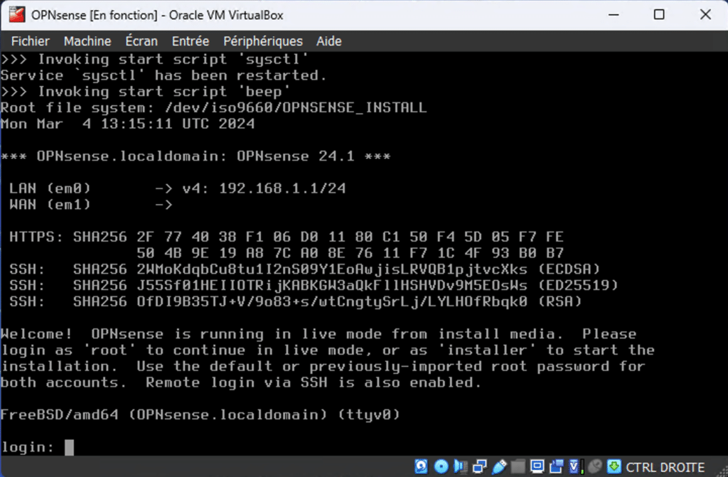 Installer et configurer OPNsense sur VirtualBox