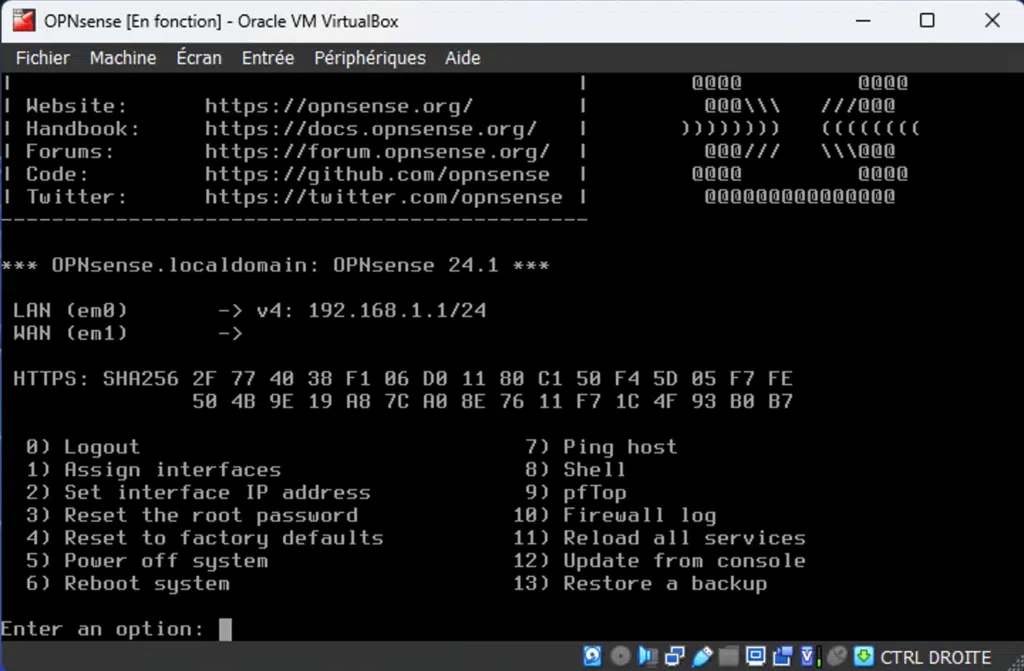 Installer et configurer OPNsense sur VirtualBox
