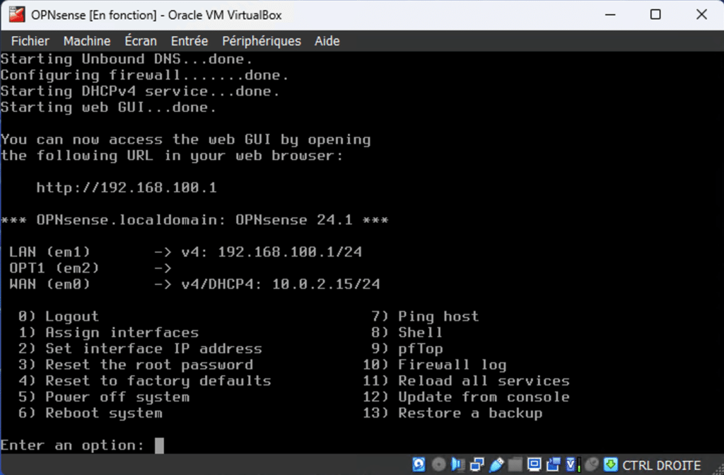 Installer et configurer OPNsense sur VirtualBox