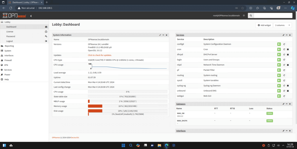 Installer et configurer OPNsense sur VirtualBox