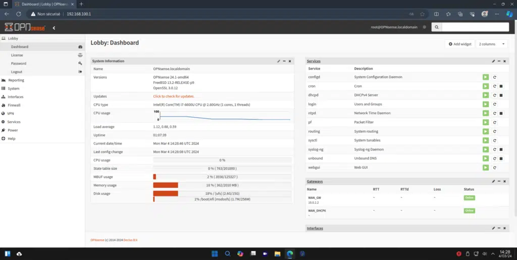 Installer et configurer OPNsense sur VirtualBox